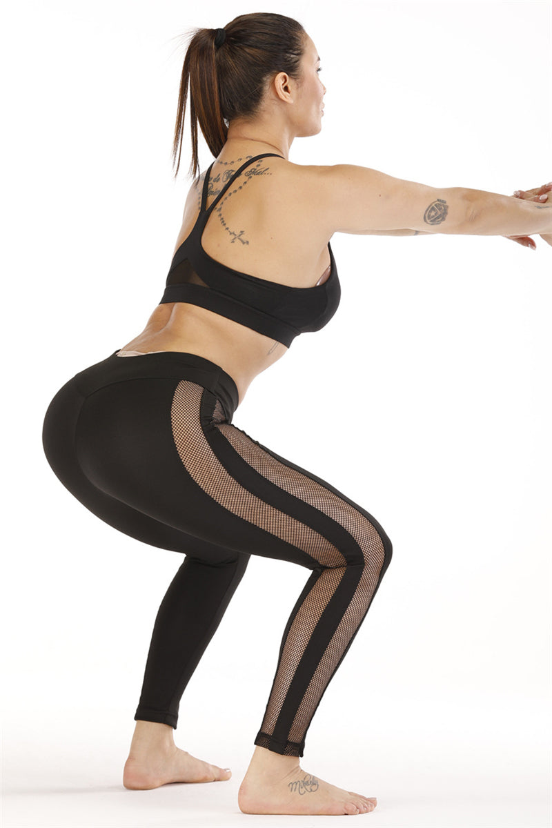 Solid color mesh see through yoga pants