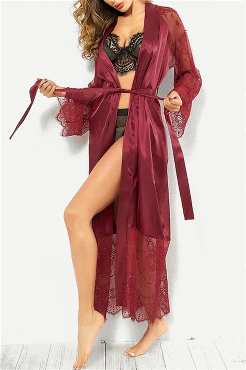 Lace belt robe