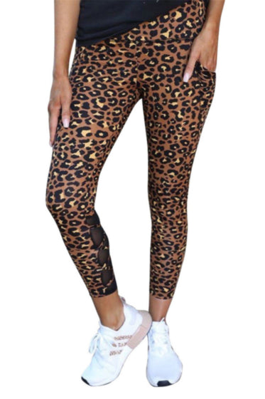 Leopard print stretch mesh leggings