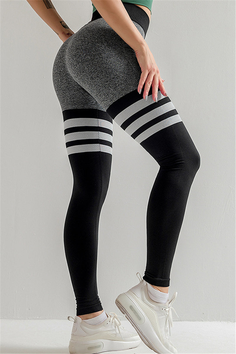 Solid color striped high waist leggings