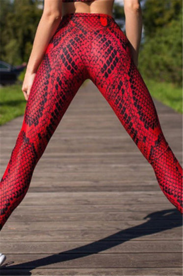 Shascullfites lulu High Waist Red Snake Pattern Printing Skinny Long Pants  Sexy Elastic Push Up Leggings - AliExpress