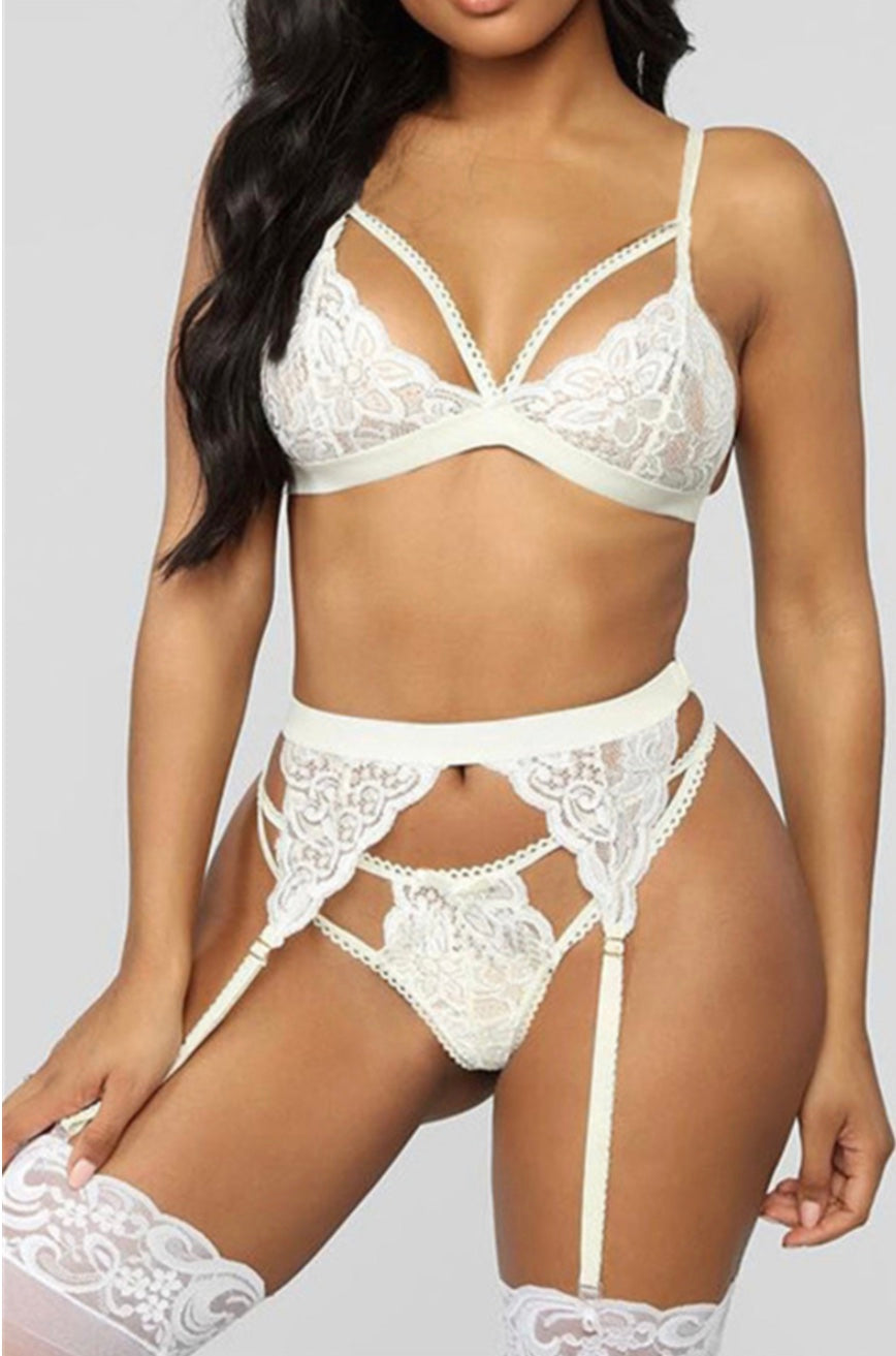 Lace hollow solid 3pc set lingerie